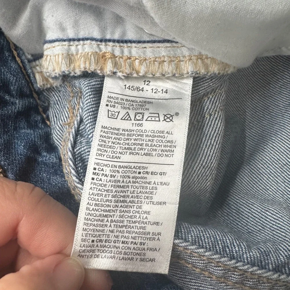 Old Navy Girls 12 Mid Rise Baggy Barrel Leg Jeans Blue Bow Print Coquette Denim